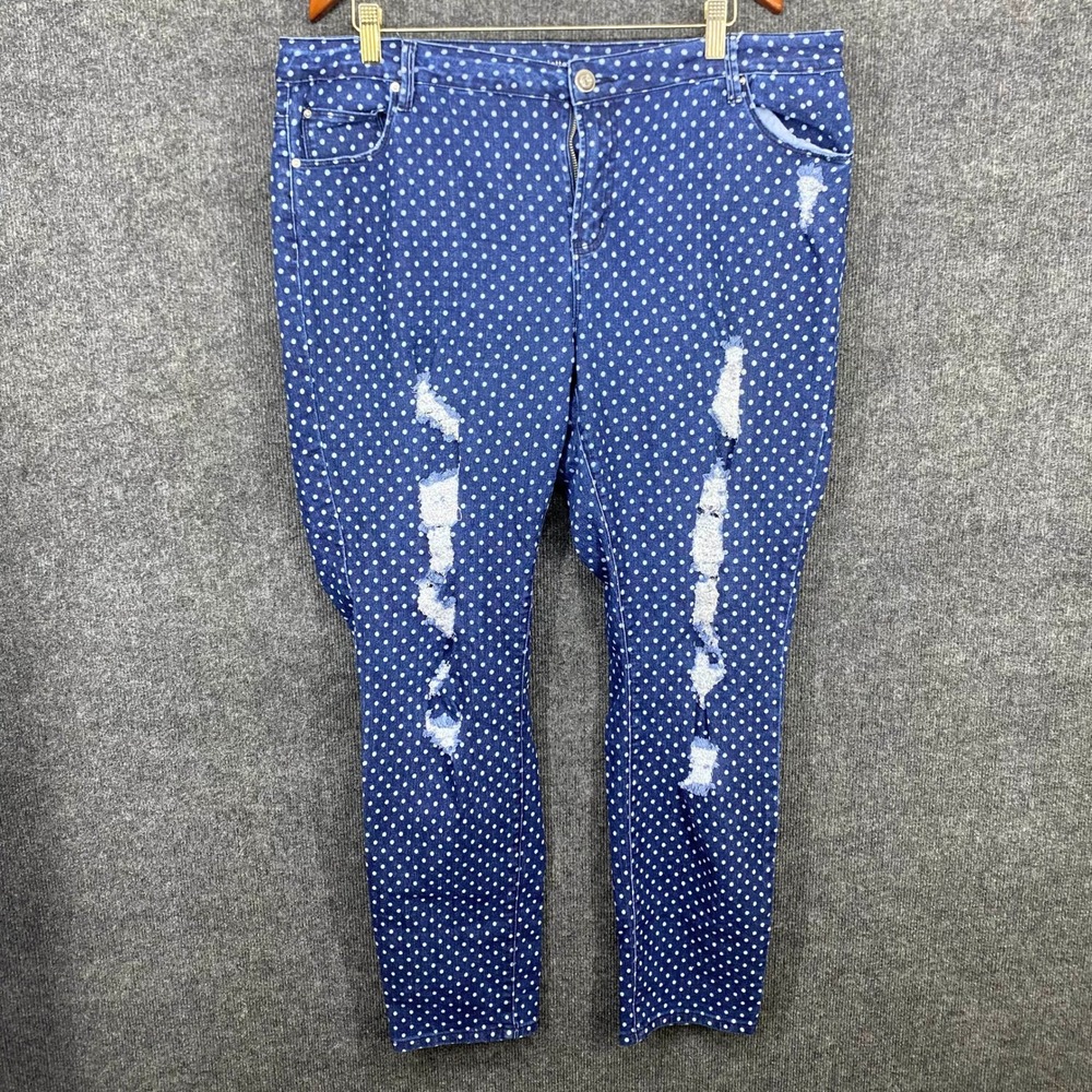 Loralette Blue Polka Dot Distressed Skinny Jeans Plus Size 18 Average Ripped